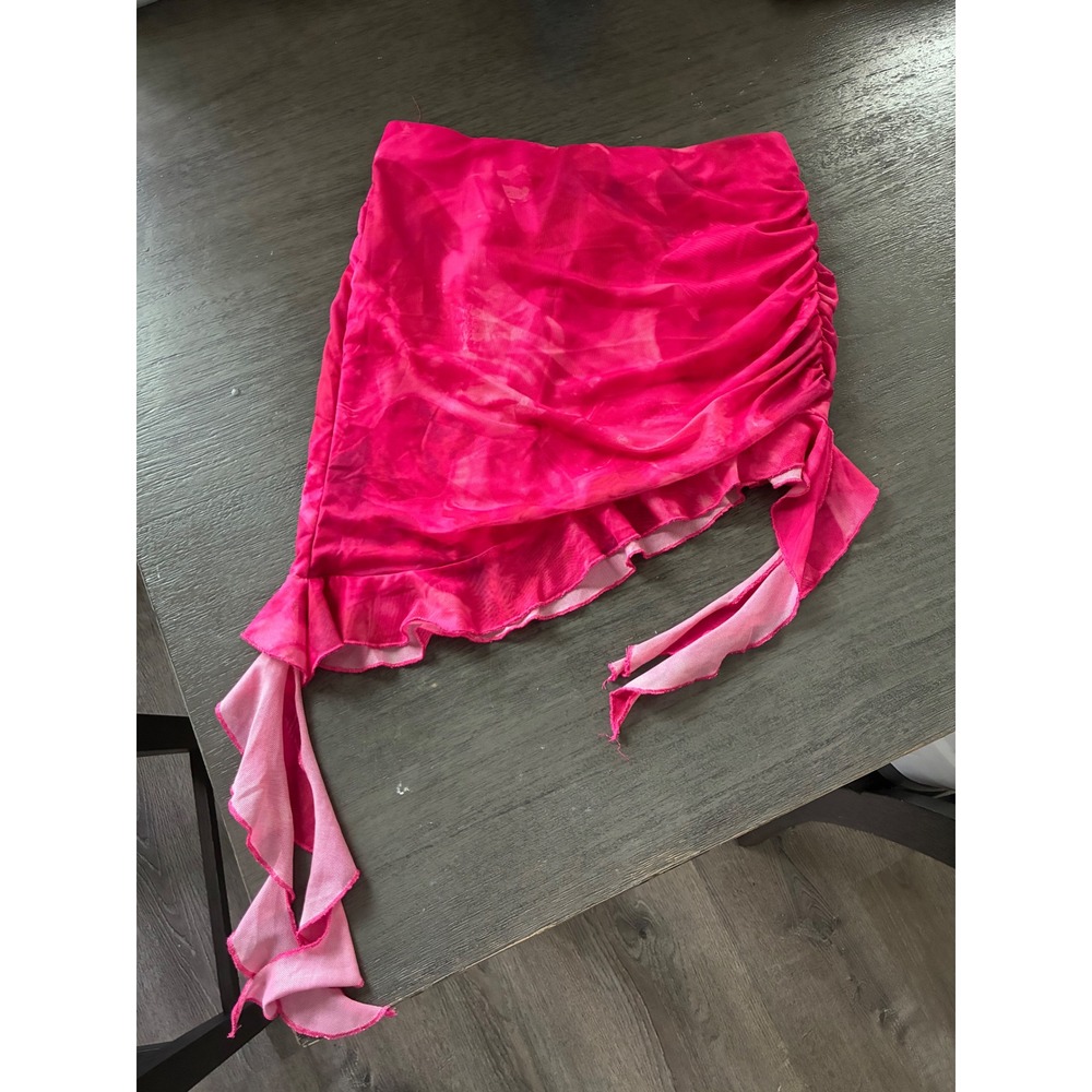 SHEIN Pink Tie Dye Mesh Ruched Asymmetrical Ruffle Mini Skirt Small Fairycore